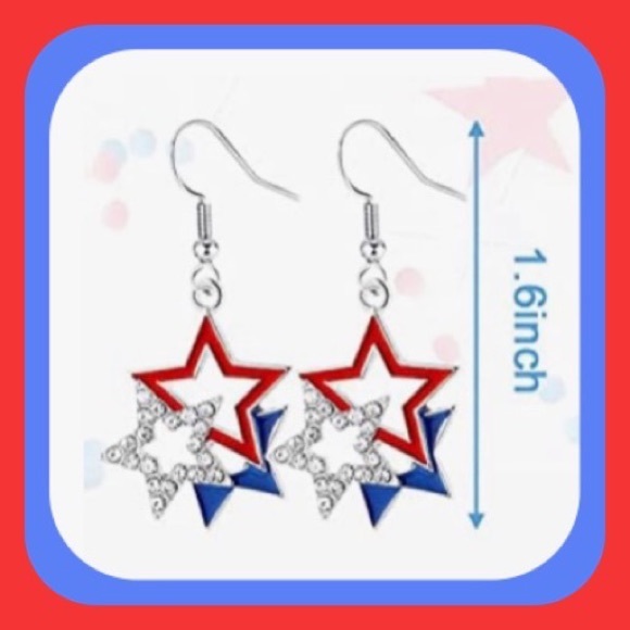 New Gorgeous Rhinestone Enamel Patriotic American Triple Star Earrings - Picture 8 of 8